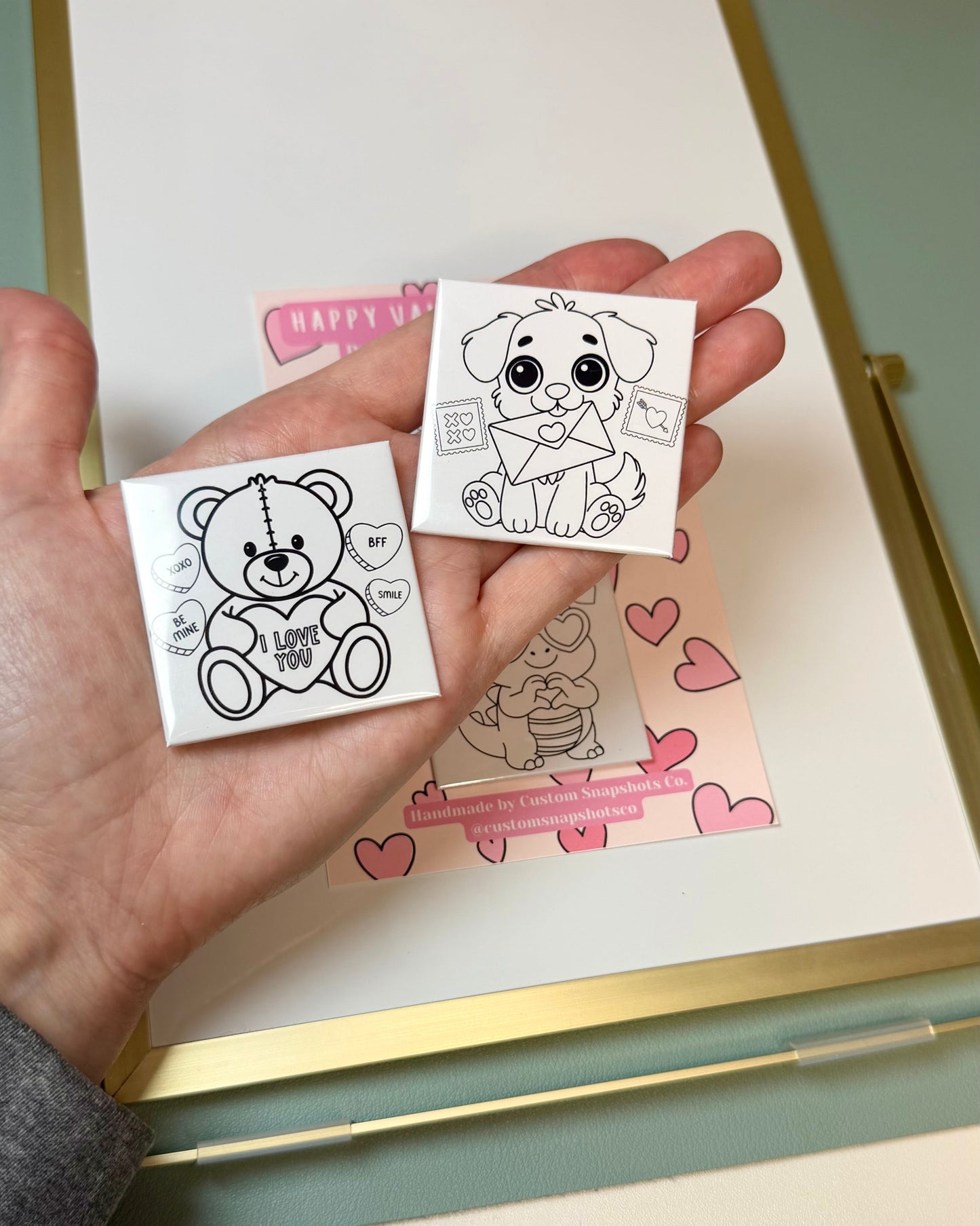 Valentine's Dry Erase Coloring 2”x2” Magnet Set