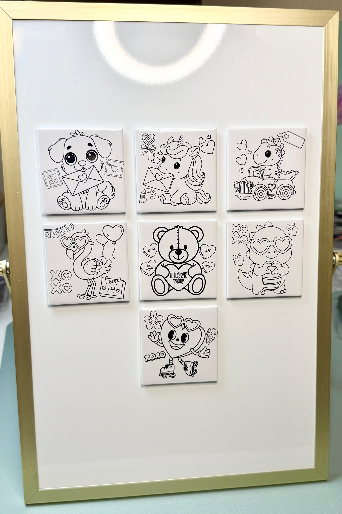 Valentine's Dry Erase Coloring 2”x2” Magnet Set