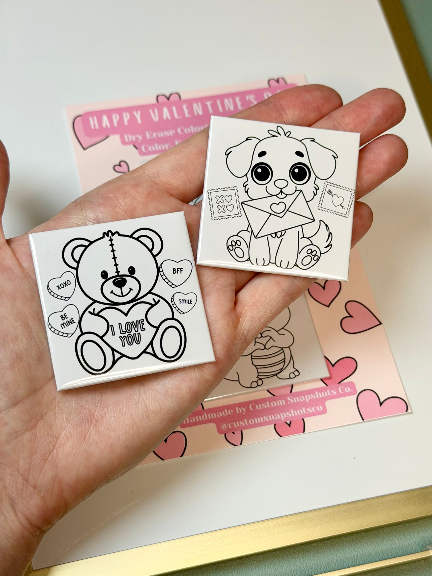 Valentine's Dry Erase Coloring 2”x2” Magnet Set